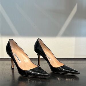 Manolo Blahnik Black Patent Leather 3.5” Heels